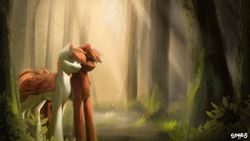 Size: 4000x2250 | Tagged: safe, artist:st4rs6, oc, oc only, earth pony, pegasus, pony, 16:9, couple, crepuscular rays, forest, gay, male, wallpaper