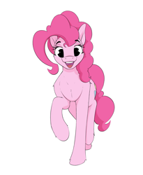 Size: 2613x3188 | Tagged: safe, artist:aquaticvibes, pinkie pie, earth pony, pony, g4, cute, female, happy, high res, looking at you, mare, open mouth, raised hoof, simple background, white background