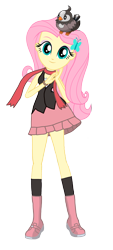 Size: 2141x4748 | Tagged: safe, artist:sapphire, derpibooru exclusive, edit, fluttershy, equestria girls, g4, alternate clothes, clothes swap, crossover, dawn (pokémon), female, full body, looking at you, pokémon, simple background, sitting on head, sleeveless, smiling, smiling at you, solo, transparent background