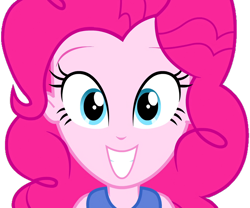 Size: 1280x1064 | Tagged: safe, artist:ftvs-cm45, edit, edited screencap, screencap, pinkie pie, equestria girls, g4, my little pony equestria girls: friendship games, bust, cute, grin, looking at you, not a vector, portrait, sleeveless, smiling, solo, staring into your soul, teeth