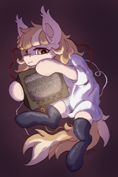 Size: 2000x3000 | Tagged: safe, artist:cherry_kotya, oc, oc only, earth pony, pony, clothes, ear fluff, high res, looking at you, socks, solo, television, wires