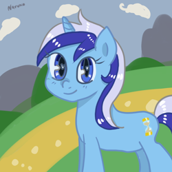 Size: 1000x1000 | Tagged: safe, artist:wrath-marionphauna, minuette, pony, unicorn, g4, digital art, ponyville, smiling, solo