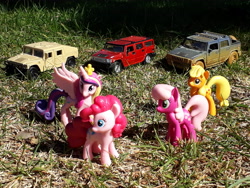Size: 4128x3096 | Tagged: safe, artist:dingopatagonico, applejack, cheerilee, pinkie pie, princess cadance, pony, g4, car, hummer, irl, photo, toy
