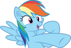 Size: 3999x2706 | Tagged: safe, artist:frownfactory, rainbow dash, pegasus, pony, 28 pranks later, g4, season 6, ear fluff, female, gotcha, high res, mare, open mouth, open smile, pointing, simple background, smiling, solo, spread wings, transparent background, vector, wings