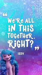 Size: 640x1138 | Tagged: safe, izzy moonbow, pony, unicorn, g5, my little pony: a new generation, official, abstract background, female, instagram, instagram story, mare, quote, solo, text