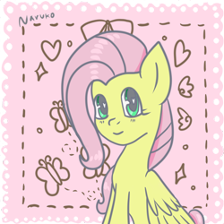 Size: 1000x1000 | Tagged: safe, artist:wrath-marionphauna, fluttershy, pegasus, pony, g4, abstract background, blushing, bust, female, heart eyes, looking at you, mare, portrait, smiling, solo, three quarter view, wingding eyes, wings