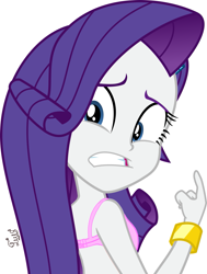 Size: 1023x1353 | Tagged: safe, artist:flutteryaylove, edit, rarity, equestria girls, equestria girls specials, g4, my little pony equestria girls: better together, my little pony equestria girls: rollercoaster of friendship, bare shoulders, bra, breasts, clothes, female, gritted teeth, looking back, pink underwear, simple background, sleeveless, solo, teeth, underwear, white background