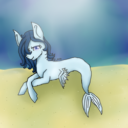 Size: 512x512 | Tagged: safe, artist:faith-is-cheesy, oc, oc only, earth pony, merpony, pony, seapony (g4), blue mane, crepuscular rays, female, fins, fish tail, lying down, ocean, purple eyes, request, smiling, solo, sunlight, tail, underwater, water