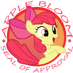 Size: 500x499 | Tagged: safe, artist:mac-smith, apple bloom, earth pony, pony, g4, apple bloom's bow, bipedal, bow, female, filly, hair bow, open mouth, seal of approval, simple background, solo, transparent background
