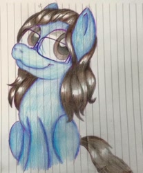 Size: 795x959 | Tagged: safe, artist:milledpurple, oc, oc only, earth pony, pony, earth pony oc, glasses, lined paper, smiling, solo, traditional art
