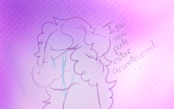 Size: 930x584 | Tagged: safe, artist:milledpurple, oc, oc only, earth pony, pony, abstract background, bust, crying, earth pony oc, eyelashes, eyes closed, female, mare, solo, talking