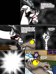 Size: 768x1015 | Tagged: safe, artist:diamond06mlp, discord, oc, draconequus, comic:entropy, g4, black sclera, comic, dialogue, draconequus oc, dream, duo, duo male, male, red eyes, sombra eyes