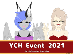 Size: 2500x1855 | Tagged: safe, artist:melodytheartpony, oc, oc:melody silver, dracony, dragon, human, hybrid, anthro, 2021, commission, duo, event, female, fundraiser, your character here