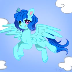 Size: 1080x1080 | Tagged: safe, oc, oc only, oc:cloud west, pegasus, pony, derp, flying, heterochromia, pegasus oc, solo