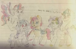 Size: 1021x662 | Tagged: safe, artist:metaruscarlet, hitch trailblazer, izzy moonbow, pipp petals, sunny starscout, zipp storm, earth pony, pegasus, pony, unicorn, g5, bag, female, flying, lined paper, male, mane five, mare, markings, open mouth, sketch, stallion, traditional art, unshorn fetlocks