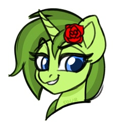 Size: 2000x2000 | Tagged: safe, artist:sickly-sour, oc, oc only, oc:thorn rose, pony, unicorn, high res, raised eyebrow, smiling, smirk, solo