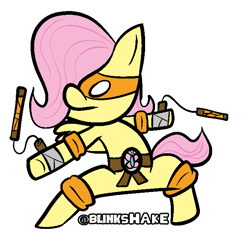 Size: 679x654 | Tagged: safe, artist:blinkshake, fluttershy, pegasus, pony, g4, bipedal, crossover, michelangelo, teenage mutant ninja turtles