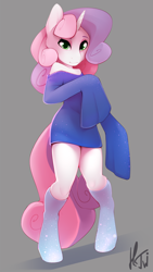 Size: 1920x3414 | Tagged: safe, artist:hentwi, sweetie belle, unicorn, anthro, unguligrade anthro, clothes, cute, diasweetes, dress, smiling, socks, solo