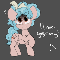 Size: 1500x1500 | Tagged: safe, artist:luxsimx, cozy glow, pegasus, pony, g4, cozybetes, cute, female, filly, foal, heart eyes, offscreen character, question mark, raised hoof, solo, wingding eyes