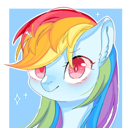 Size: 650x650 | Tagged: dead source, safe, artist:白羽夜咕咕叽, rainbow dash, pegasus, pony, g4, abstract background, bust, ear fluff, female, mare, red eyes, solo, white outline