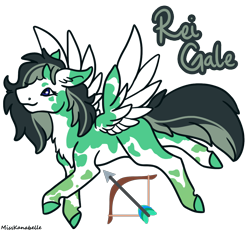 Size: 1950x1800 | Tagged: safe, artist:misskanabelle, oc, oc only, pegasus, pony, bow (weapon), chest fluff, colored hooves, female, mare, pegasus oc, simple background, smiling, solo, transparent background, two toned wings, wings