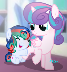 Size: 884x948 | Tagged: safe, artist:amicasecretuwu, princess flurry heart, oc, oc:skyla heart, alicorn, pony, g4, baby, baby pony, female, filly, older