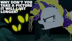 Size: 1280x720 | Tagged: safe, edit, edited screencap, editor:quoterific, screencap, rarity, pony, unicorn, g4, it isn't the mane thing about you, season 7, angry, female, glowing eyes, mare, messy mane, open mouth, solo