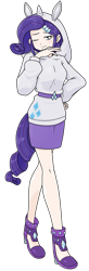 Size: 685x2089 | Tagged: safe, alternate version, artist:batipin, part of a set, rarity, equestria girls, g4, clothes, female, hoodie, human coloration, multiple variants, one eye closed, rarity peplum dress, simple background, solo, transparent background, wink