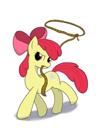 Size: 750x1000 | Tagged: safe, artist:ヨシお, apple bloom, earth pony, pony, g4, alternate cutie mark, female, filly, lasso, mouth hold, rope, solo