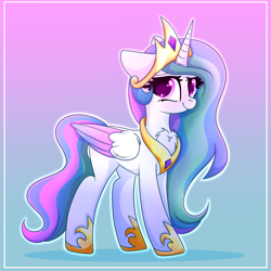 Size: 2000x2000 | Tagged: safe, artist:splashofsweet, princess celestia, alicorn, pony, g4, blushing, chest fluff, colored wings, colored wingtips, floppy ears, high res, looking at you, smiling, solo, wings