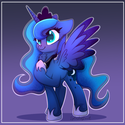 Size: 2000x2000 | Tagged: safe, artist:splashofsweet, princess luna, alicorn, pony, g4, chest fluff, cute, high res, lunabetes, smiling, solo, spread wings, wings