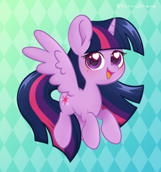 Size: 2480x2647 | Tagged: safe, artist:ninnydraws, twilight sparkle, alicorn, pony, g4, abstract background, blushing, cute, flying, heart eyes, high res, looking at you, solo, twiabetes, twilight sparkle (alicorn), wingding eyes