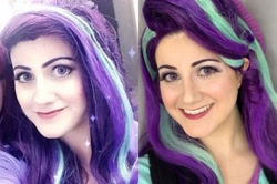 Size: 2289x1522 | Tagged: safe, artist:sarahndipity cosplay, starlight glimmer, human, equestria girls, equestria girls specials, g4, my little pony equestria girls: mirror magic, clothes, cosplay, costume, grin, irl, irl human, looking at you, photo, smiling