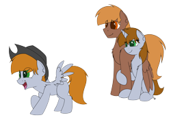 Size: 2900x2100 | Tagged: safe, artist:ponynamedmixtape, oc, oc only, oc:calamity, oc:littlepip, pegasus, pony, unicorn, fallout equestria, cowboy hat, female, hat, hetero littlepip, high res, male, mare, oc x oc, offspring, parent:oc:calamity, parent:oc:littlepip, parents:oc x oc, parents:piplamity, piplamity, ponybooru import, shipping, simple background, smiling, straight, transparent background, trio