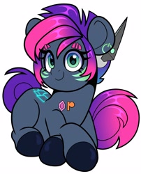 Size: 3227x4000 | Tagged: safe, artist:partypievt, oc, oc only, earth pony, pony, ear piercing, earring, jewelry, lying down, piercing, prone, smiling