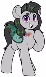Size: 2419x4000 | Tagged: safe, artist:partypievt, oc, oc only, changeling, hybrid, pony, grin, looking at you, smiling, solo