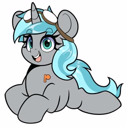 Size: 4000x4000 | Tagged: safe, artist:partypievt, oc, oc only, pony, unicorn, goggles, looking at you, lying down, prone, smiling