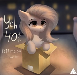 Size: 1620x1584 | Tagged: safe, artist:delta hronum, fluttershy, pegasus, pony, g4, box, chest fluff, flutterbox, pony in a box, solo