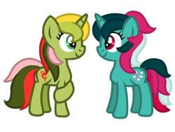 Size: 1024x768 | Tagged: safe, artist:thechocolatesea, fizzy, mimic (g1), pony, twinkle eyed pony, unicorn, g1, g4, cute, duo, female, fizzybetes, fizzymimic, friends, g1 to g4, generation leap, lesbian, mimicbetes, shipping, simple background, smiling, transparent background, vector