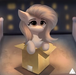 Size: 1620x1584 | Tagged: safe, artist:delta hronum, fluttershy, pegasus, pony, g4, box, chest fluff, flutterbox, pony in a box, solo, ych example, your character here