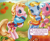 Size: 2309x1905 | Tagged: safe, artist:lyn fletcher, autumn skye, cotton candy (g3), cupcake (g3), chipmunk, earth pony, pony, g3, official, alternate hairstyle, autumn, bipedal, blushing, braid, clothes, female, group, heart, heart eyes, pumpkin, pumpkin patch, ribbon, scan, starry eyes, sweater, text, the perfect pumpkin, trio, trio female, wingding eyes