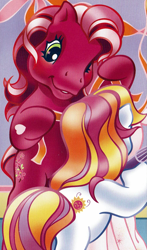 Size: 1013x1725 | Tagged: safe, artist:lyn fletcher, cherry blossom (g3), sunny daze (g3), earth pony, pony, g3, official, bipedal, blushing, duo, duo female, female, mare, starry eyes, the perfect pumpkin, wingding eyes