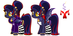 Size: 1280x640 | Tagged: safe, artist:missroxielove, oc, oc only, oc:bleeding love, bat pony, pony, bat pony oc, chest fluff, clothes, collar, ear piercing, earring, eyeshadow, female, hoodie, jewelry, lipstick, makeup, mare, markings, multicolored hair, piercing, simple background, socks, solo, spiked wristband, striped socks, transparent background, wristband