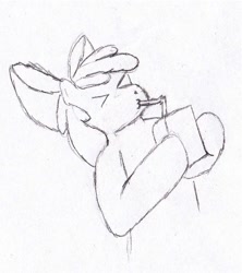 Size: 468x526 | Tagged: safe, artist:closer-to-the-sun, apple bloom, earth pony, pony, g4, drinking straw, eyes closed, female, filly, juice, juice box, sketch, solo, sucking