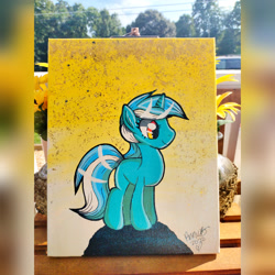 Size: 1920x1920 | Tagged: safe, artist:annuthecatgirl, lyra heartstrings, pony, unicorn, g4, missing cutie mark, painting, solo, traditional art