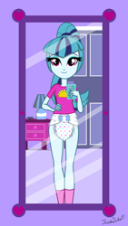 Size: 1080x1920 | Tagged: safe, artist:thunderdasher07, sonata dusk, human, equestria girls, g4, alarm clock, bedroom, cellphone, clock, clothes, diaper, diaper fetish, fetish, food, lamp, mirror, mirror selfie, nightstand, non-baby in diaper, phone, reflection, selfie, shirt, smartphone, socks, solo, t-shirt, taco, that siren sure does love tacos