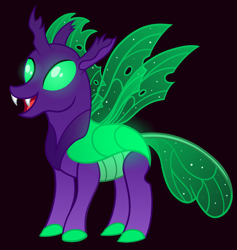 Size: 2179x2300 | Tagged: safe, artist:sweetielover, oc, oc only, oc:sparkly emerald, changeling, changeling oc, glowing, green changeling, high res, male, open mouth, simple background, solo