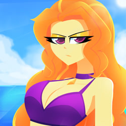 Size: 1000x1000 | Tagged: safe, artist:xan-gelx, adagio dazzle, equestria girls, breasts, busty adagio dazzle, cleavage, clothes, cloud, female, looking at you, ocean, sky, sleeveless, solo, swimsuit, water