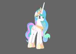 Size: 1350x950 | Tagged: safe, artist:hydrusbeta, princess celestia, alicorn, pony, g4, animated, cute, cutelestia, dithering, female, gif, gray background, mare, rotating, simple background, smiling, solo, turnaround, you spin me right round