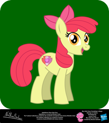 Size: 1567x1767 | Tagged: safe, artist:strykarispeeder, apple bloom, earth pony, pony, g4, apple bloom's bow, bow, female, green background, hair bow, mare, older, older apple bloom, open mouth, open smile, orange eyes, simple background, smiling, solo, standing